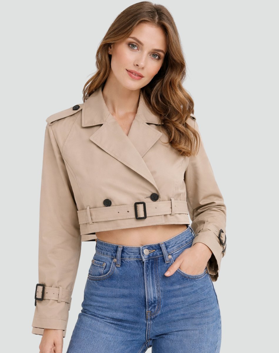 Soviqa® | Cropped Belted Trench Coat