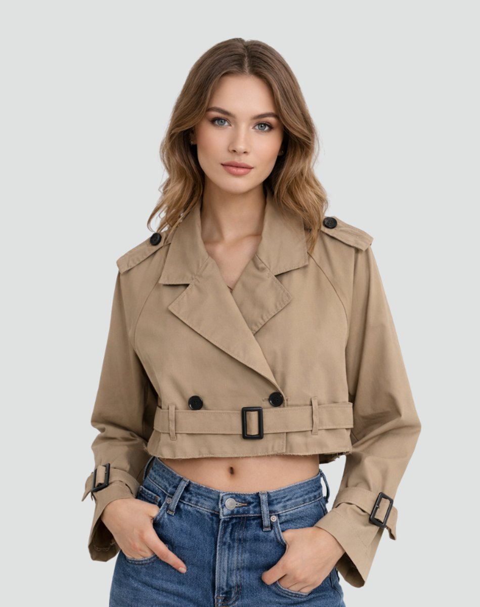 Soviqa® | Cropped Belted Trench Coat