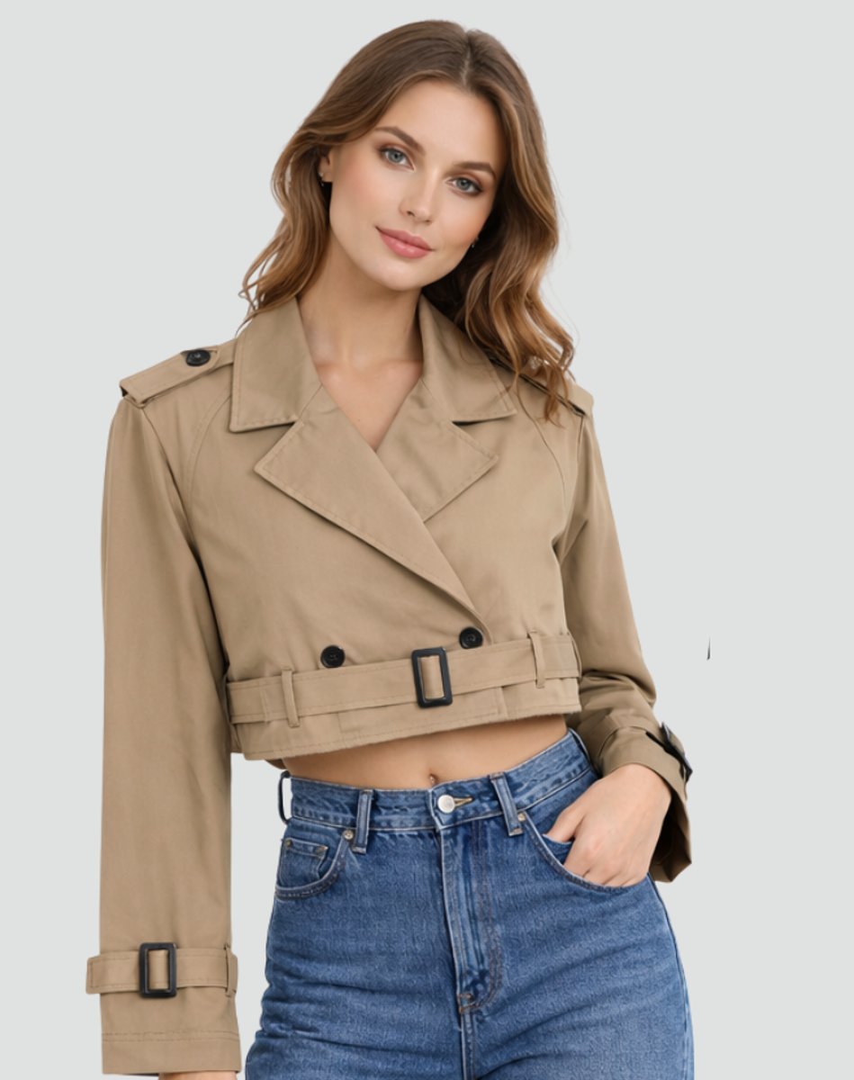Soviqa® | Cropped Belted Trench Coat