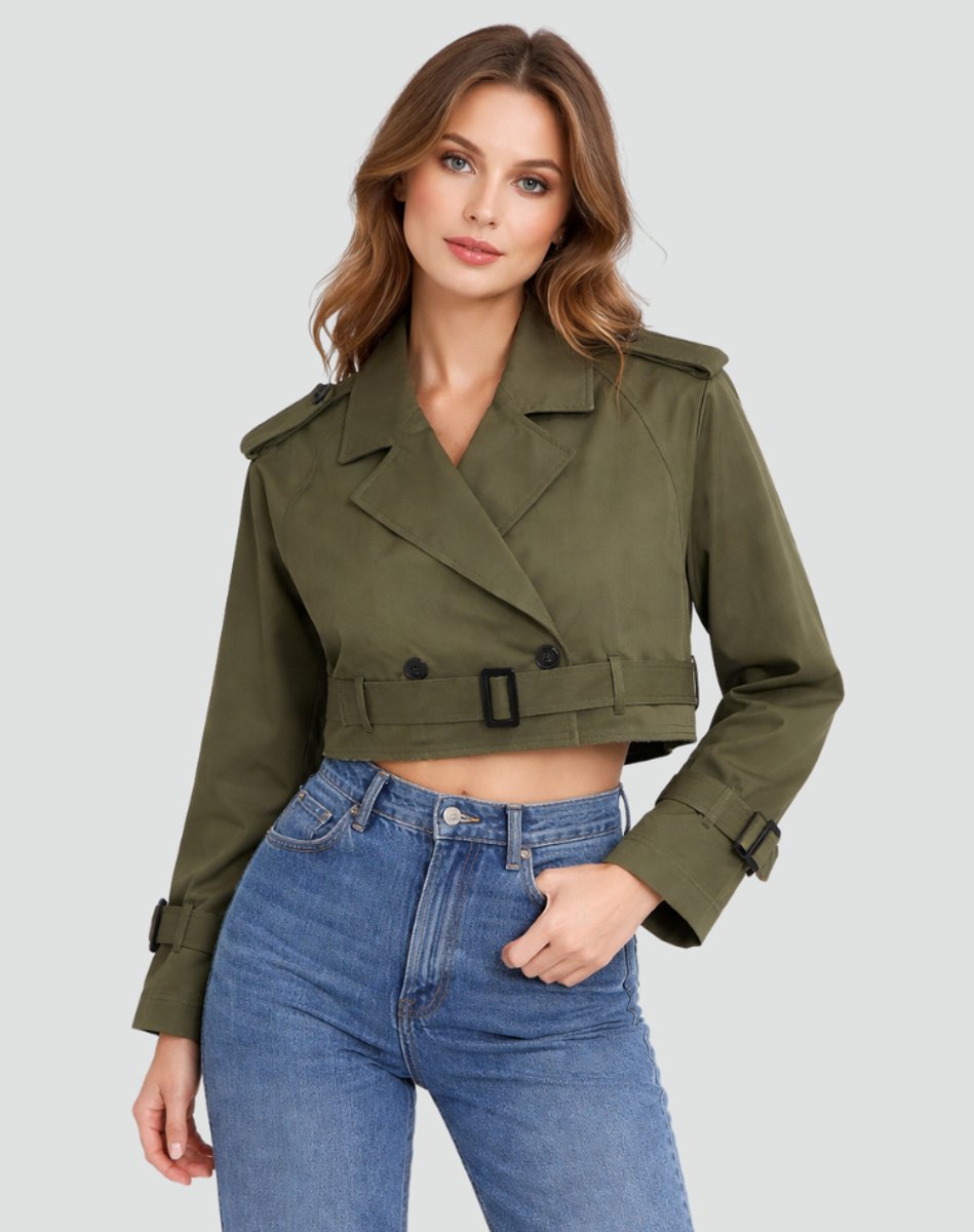 Soviqa® | Cropped Belted Trench Coat
