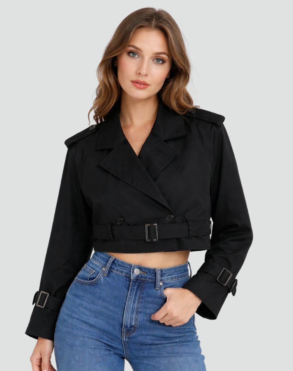 Soviqa® | Cropped Belted Trench Coat