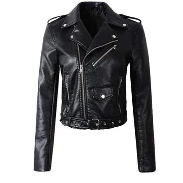 Soviqa® | Cropped Belted Moto Jacket
