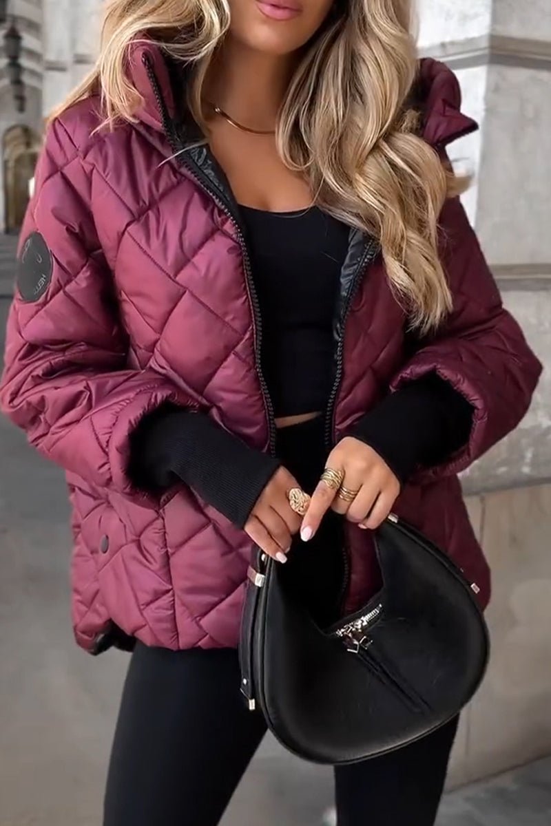 Soviqa® | Diamond Quilted Hooded Zip-Up Jacket