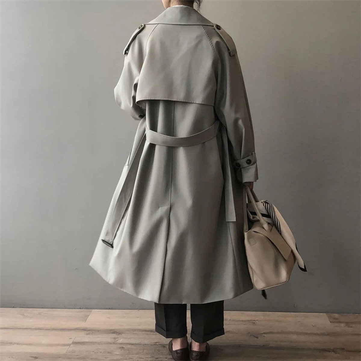 Soviqa® | Double-Breasted Belted Long Trench Coat