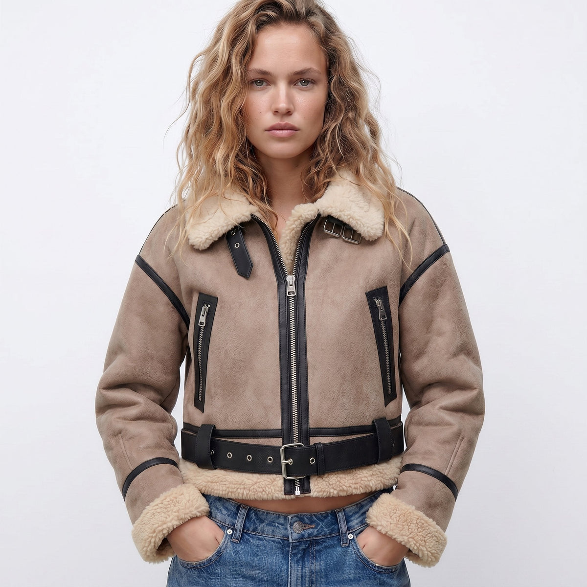 Soviqa® | Cropped Aviator Bomber Jacket
