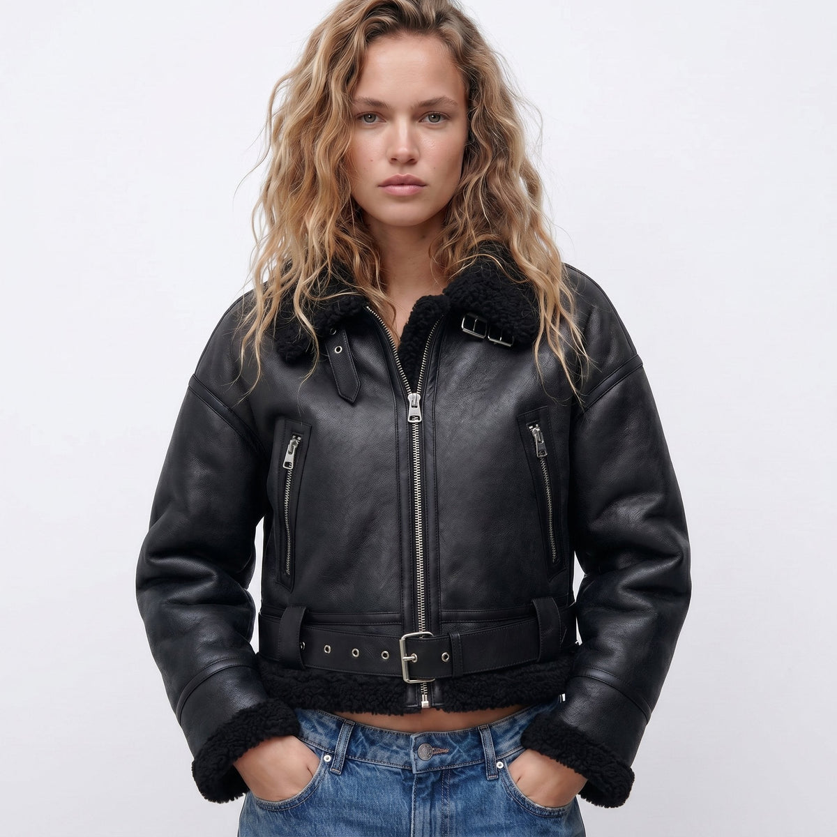 Soviqa® | Cropped Aviator Bomber Jacket