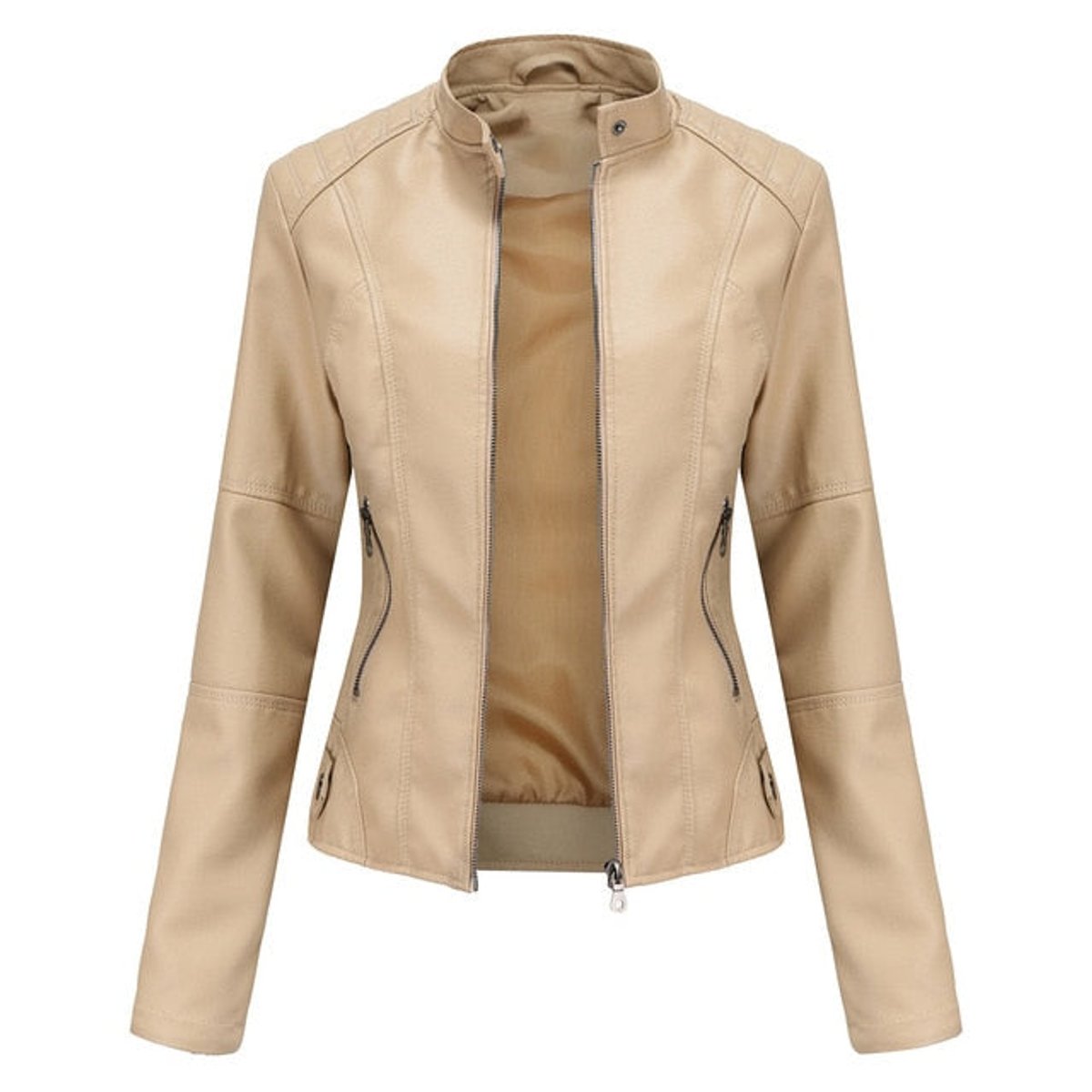 Soviqa® | Refined Stand-Collar Moto Jacket