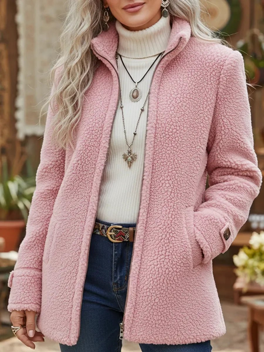 Soviqa® | Plush Stand-Collar Zip Coat