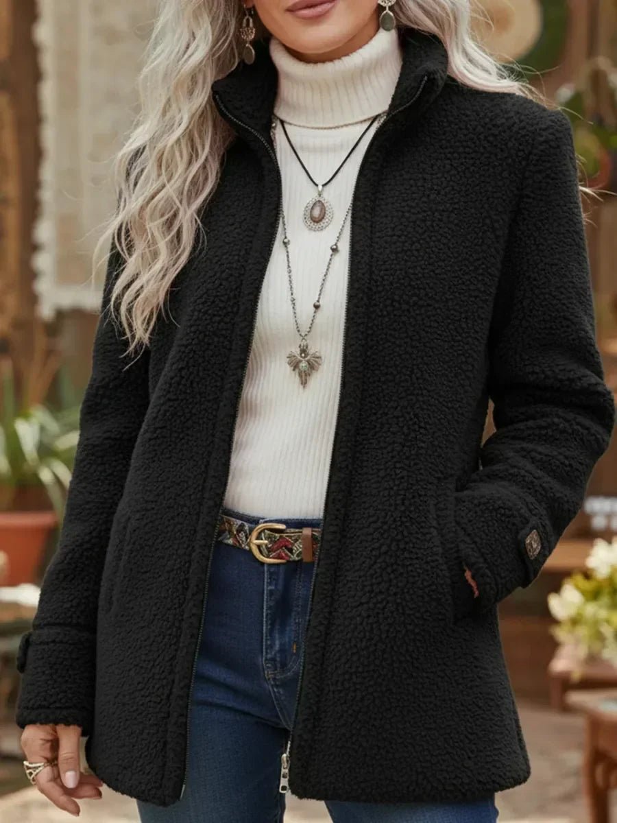 Soviqa® | Plush Stand-Collar Zip Coat