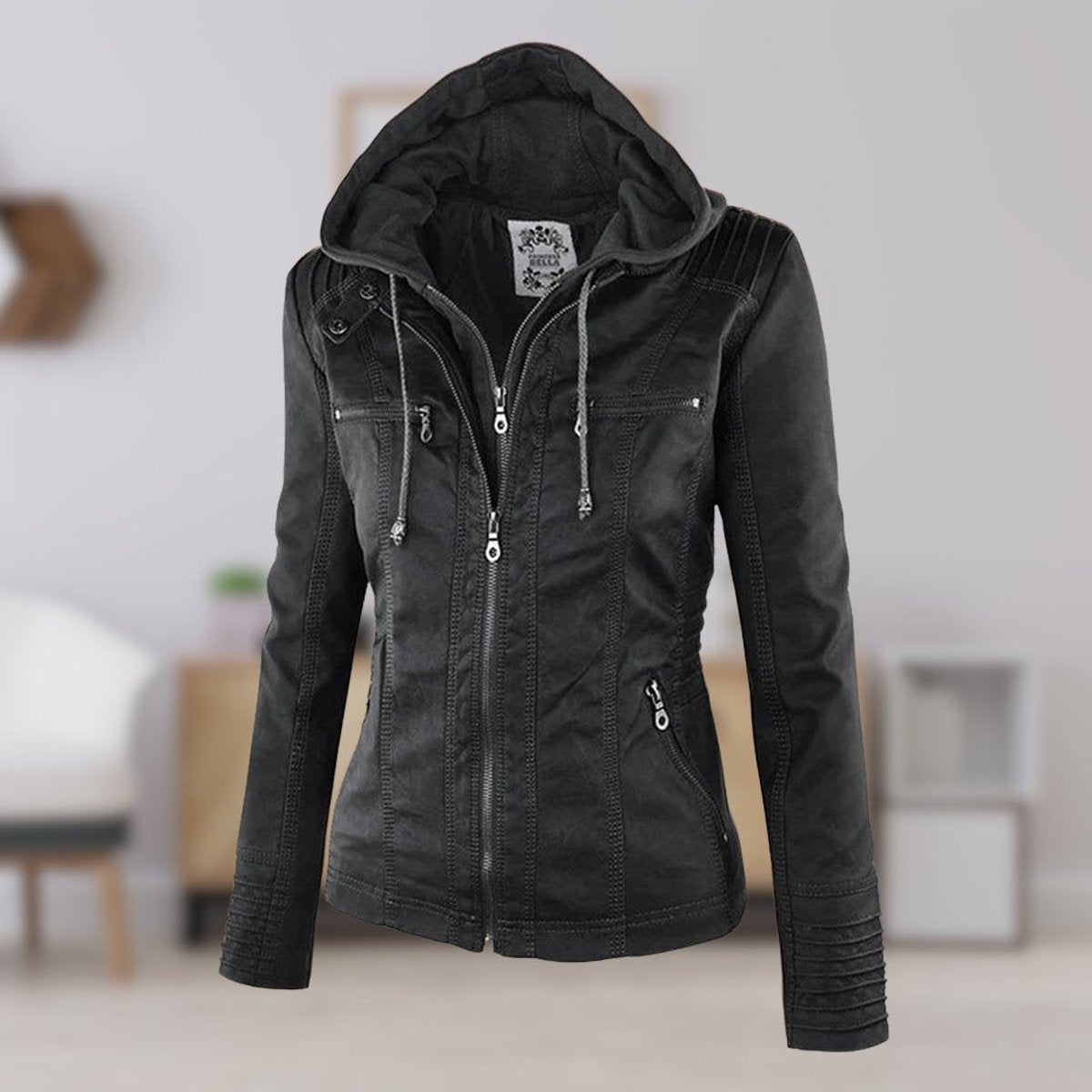 Soviqa® | Hooded Moto Jacket with Removable Hood