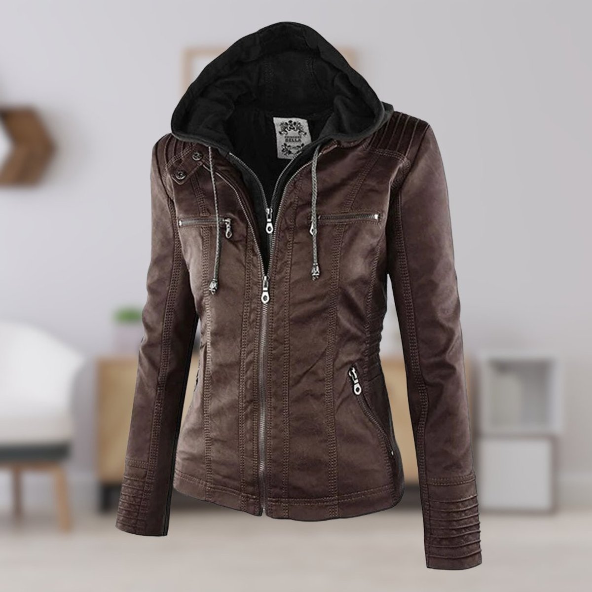 Soviqa® | Hooded Moto Jacket with Removable Hood