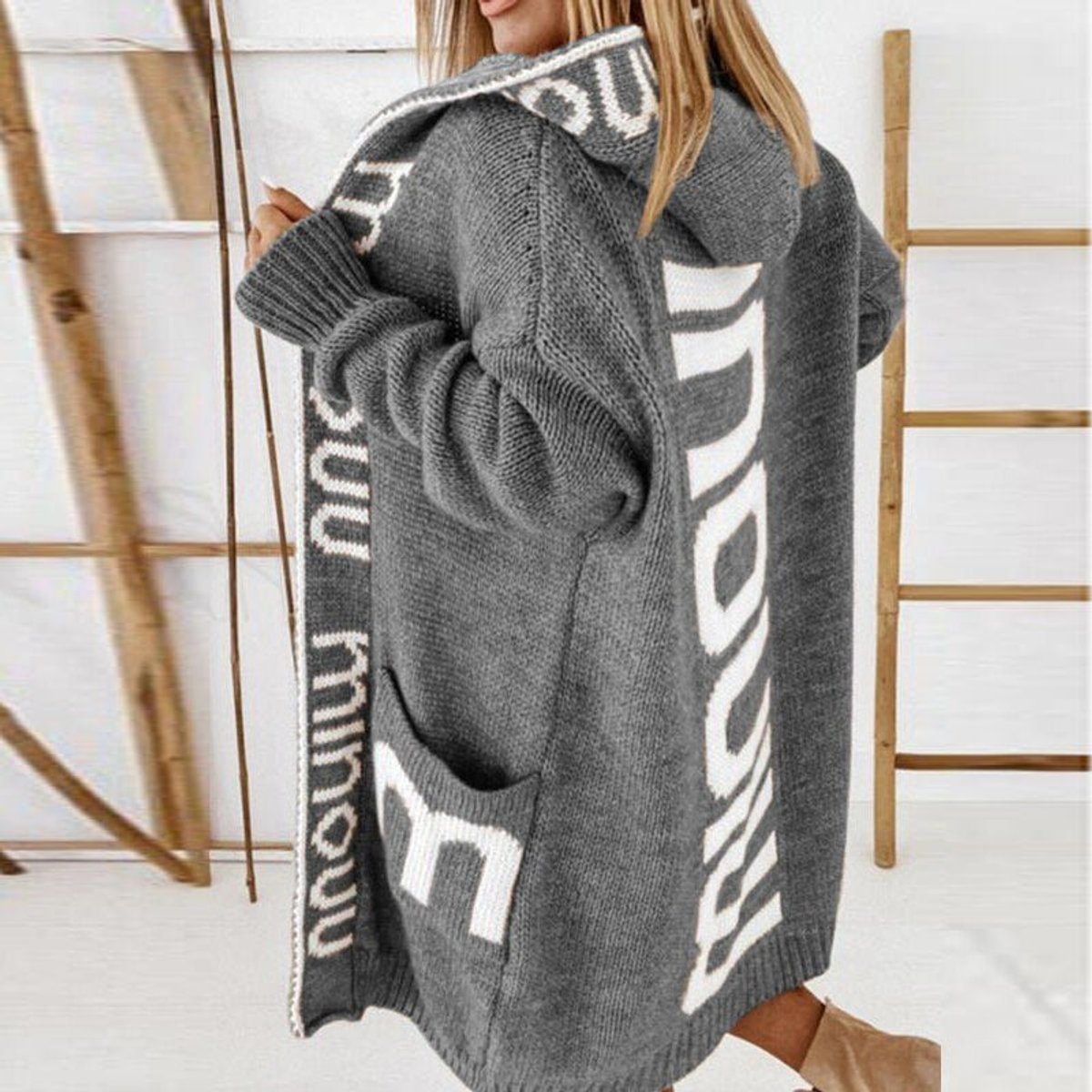 Soviqa® | Hooded Open-Front Knit Cardigan