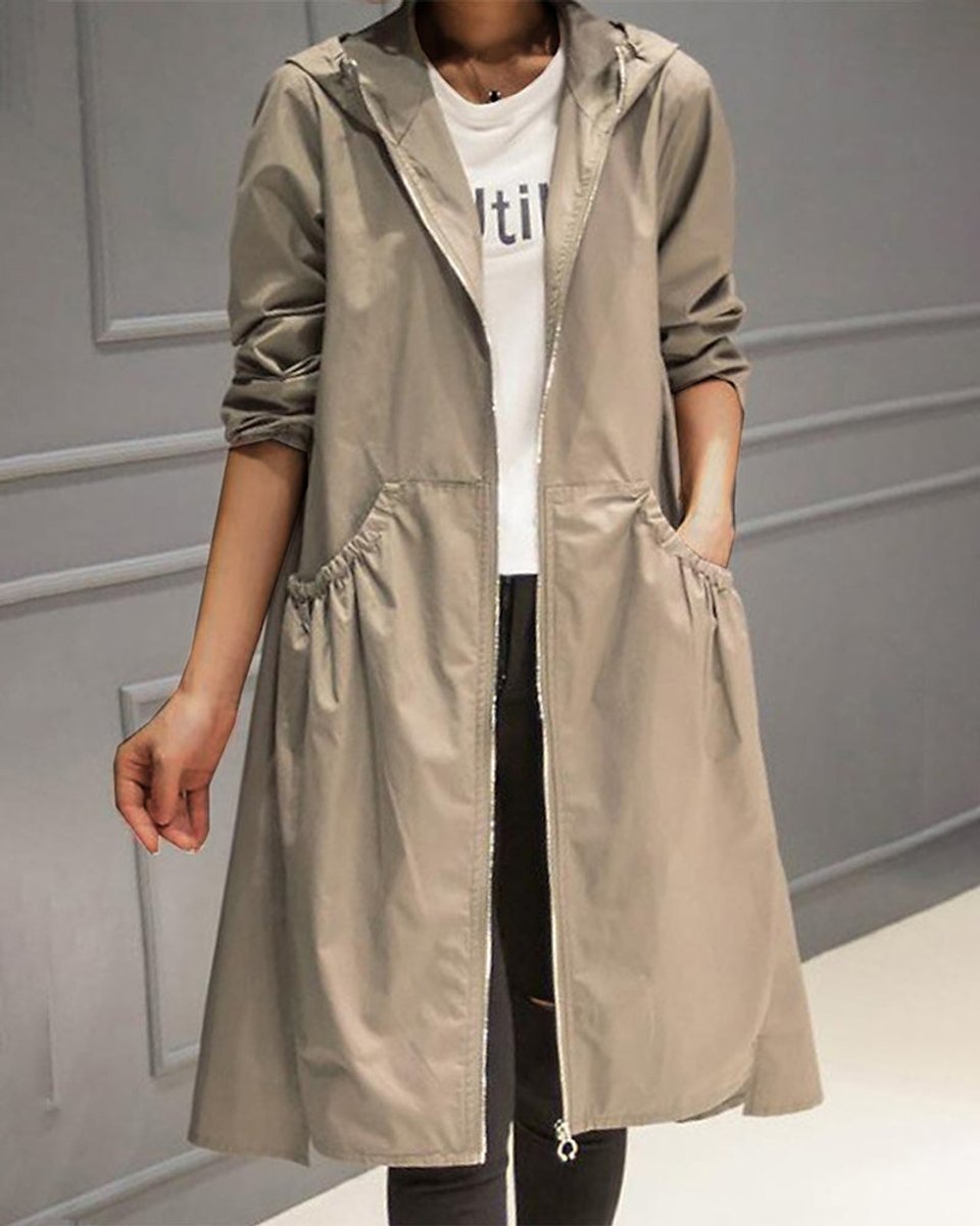Soviqa® | Hooded Zip-Up Long Trench Coat