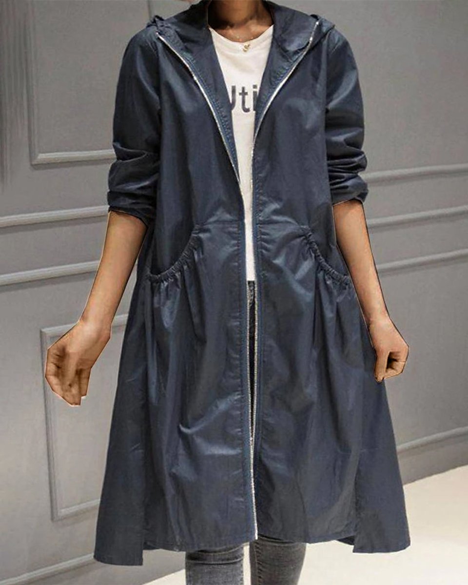 Soviqa® | Hooded Zip-Up Long Trench Coat
