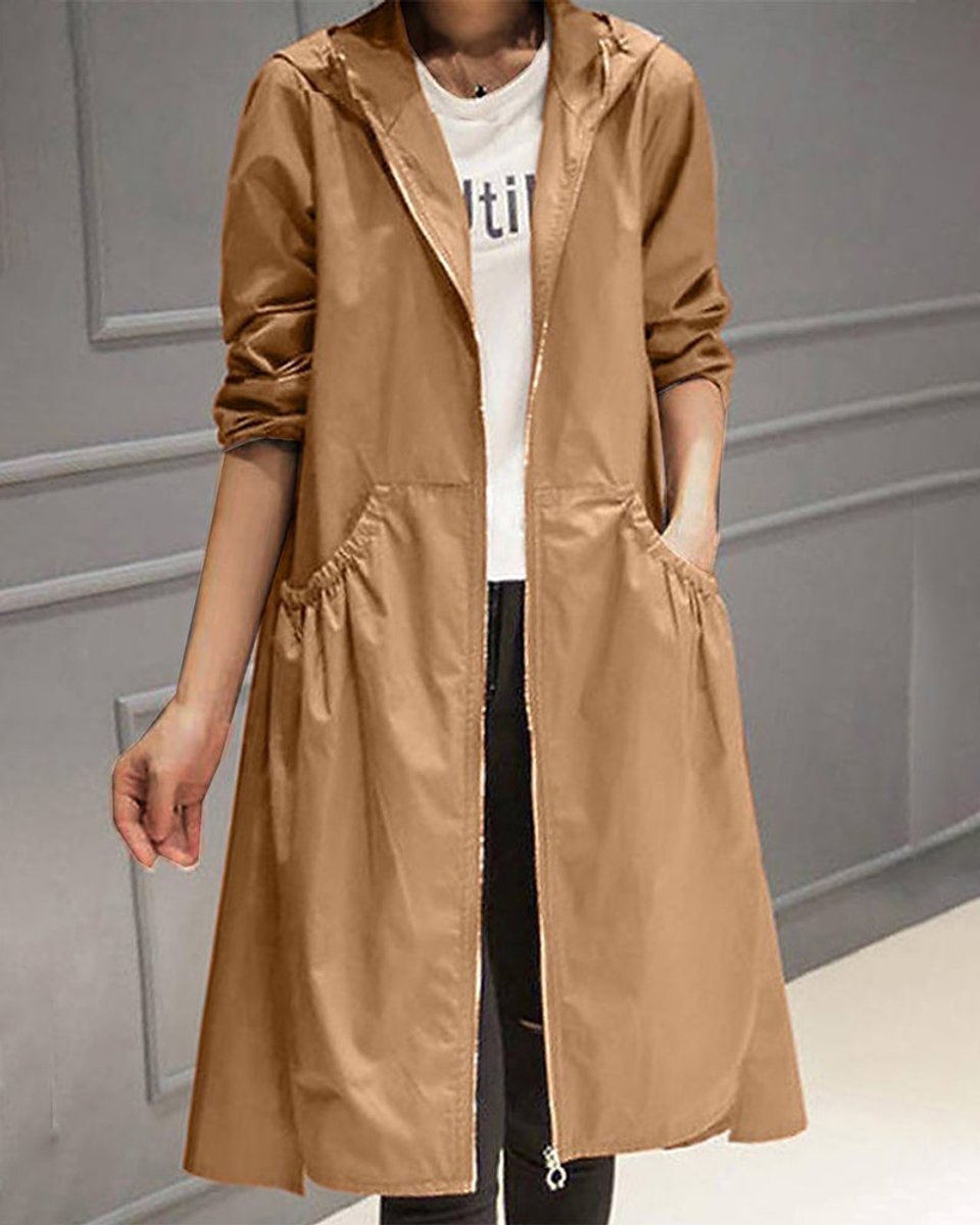 Soviqa® | Hooded Zip-Up Long Trench Coat
