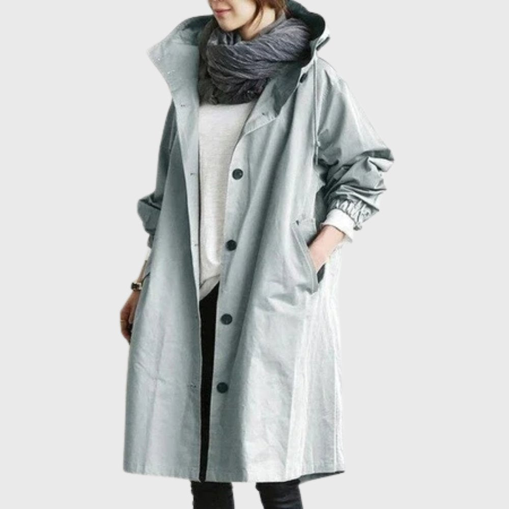 Soviqa® | Hooded Relaxed-Fit Long Trench Coat
