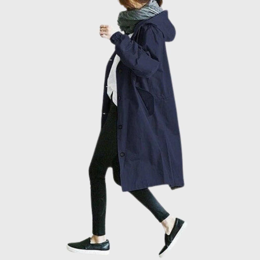 Soviqa® | Hooded Relaxed-Fit Long Trench Coat
