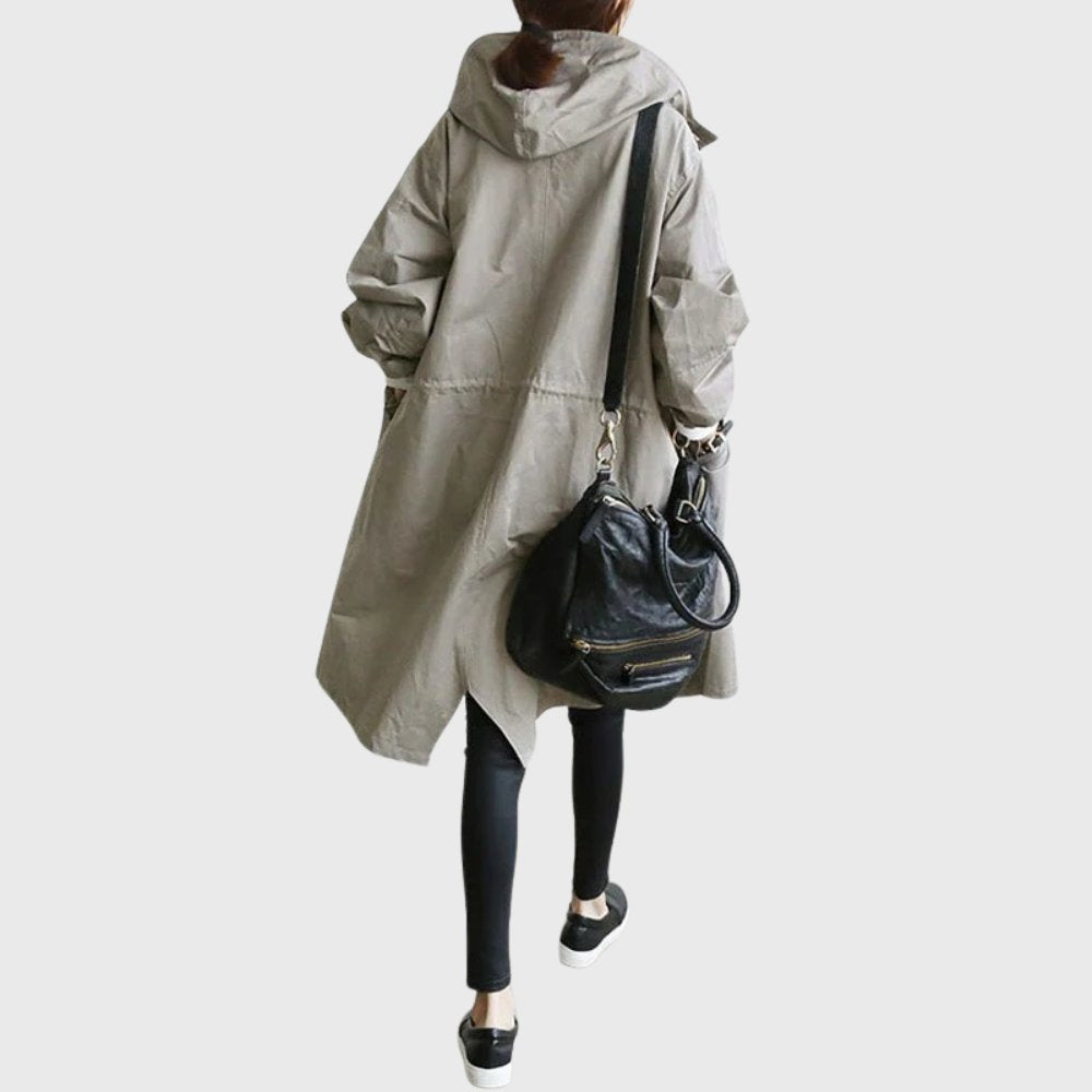 Soviqa® | Hooded Relaxed-Fit Long Trench Coat