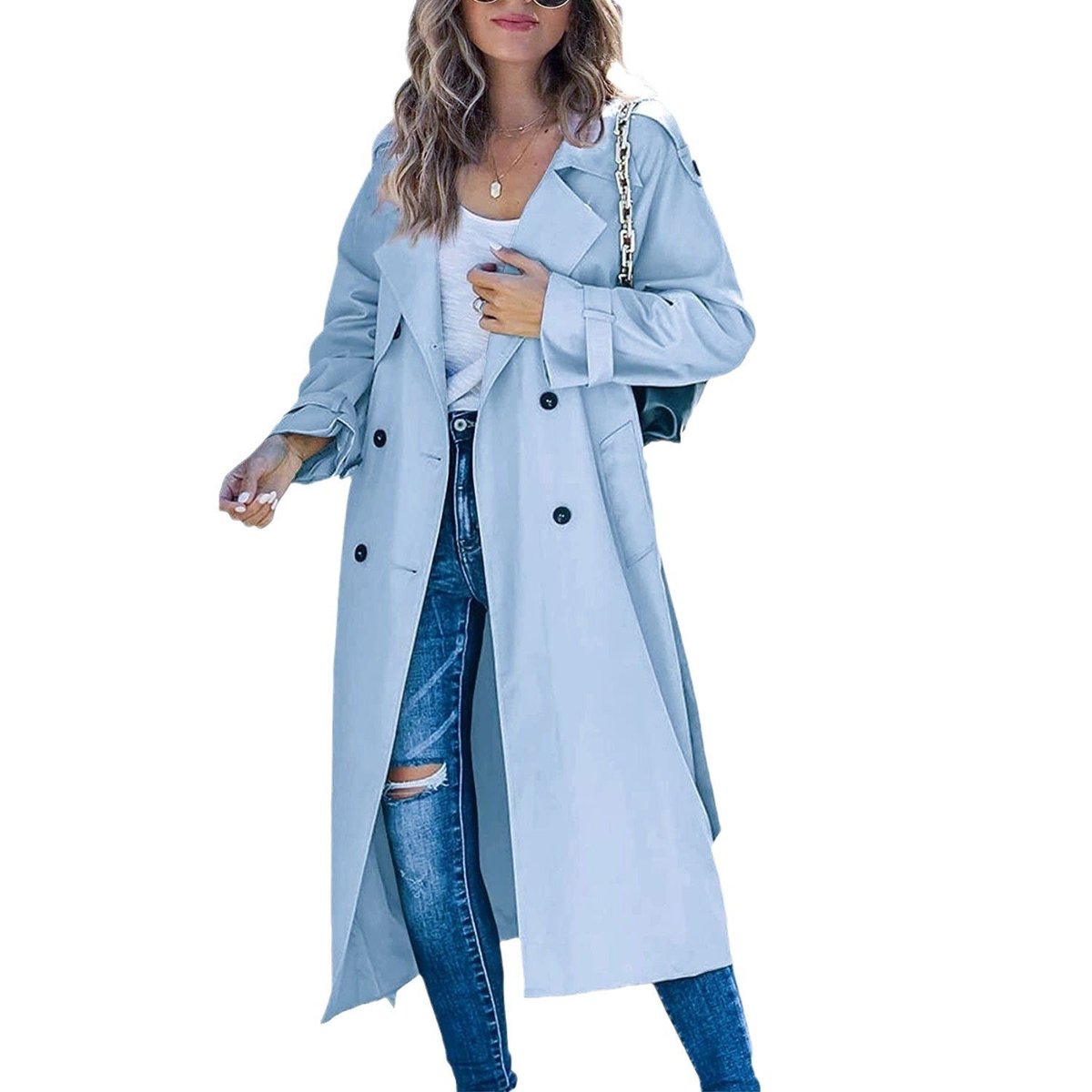 Soviqa® | Double-Breasted Belted Longline Trench Coat