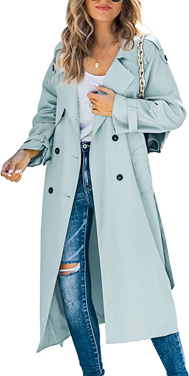 Soviqa® | Double-Breasted Belted Longline Trench Coat