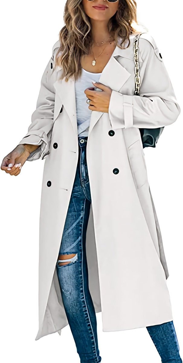 Soviqa® | Double-Breasted Belted Longline Trench Coat
