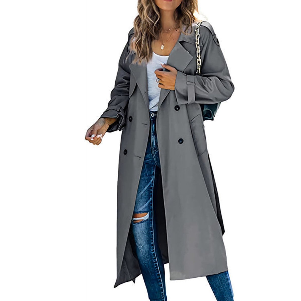 Soviqa® | Double-Breasted Belted Longline Trench Coat