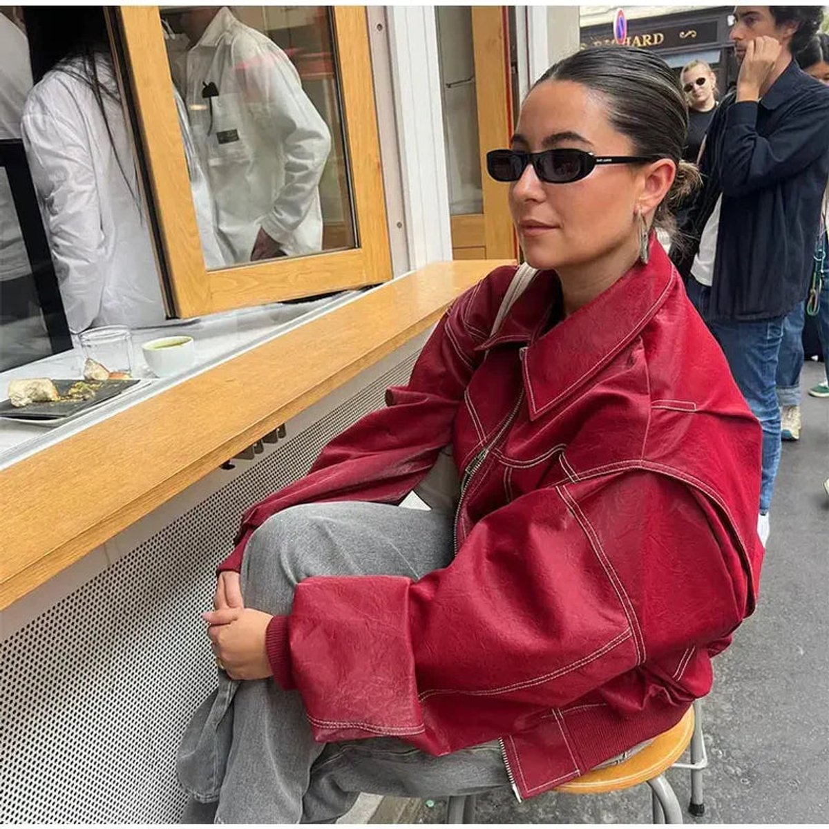 Soviqa® | Oversized Contrast-Stitch Bomber Jacket