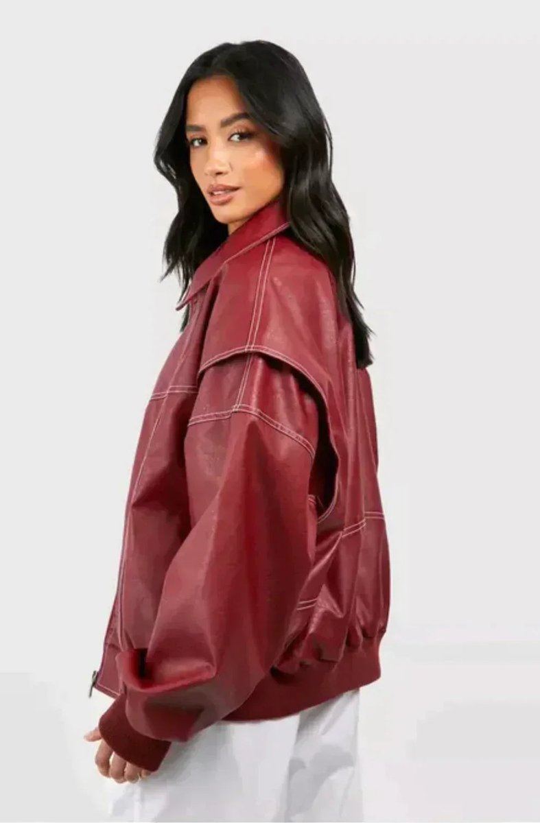 Soviqa® | Oversized Contrast-Stitch Bomber Jacket