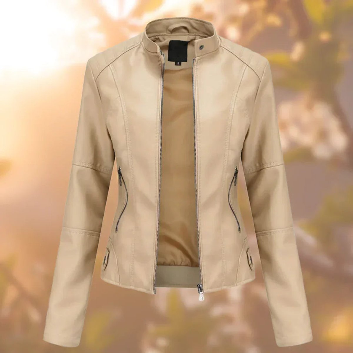 Soviqa® | Women's Slim-Fit Zip-Up Moto Jacket